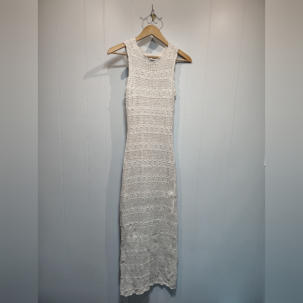 Olive + Oak Crochet Maxi Dress Medium Cream‎ Resort Beach Festival Boho